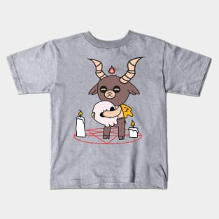 Cute Little Satan Goat over Pentigram with Skull and Candles Kids T-Shirt